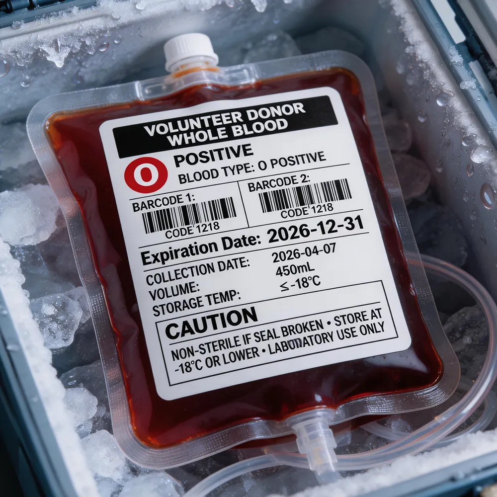 Etichetta per sacchetti di sangue a prova di gelo