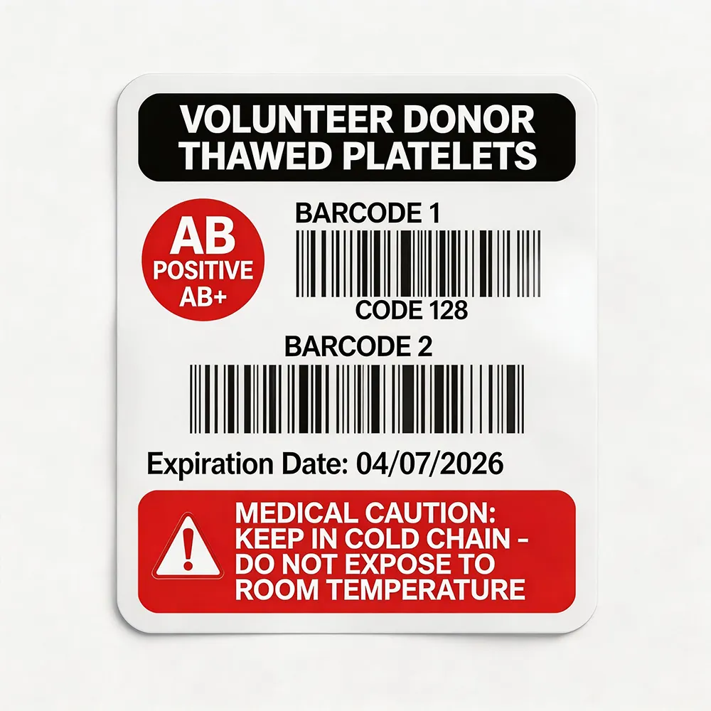 Etichette delle sacche di sangue prestampate