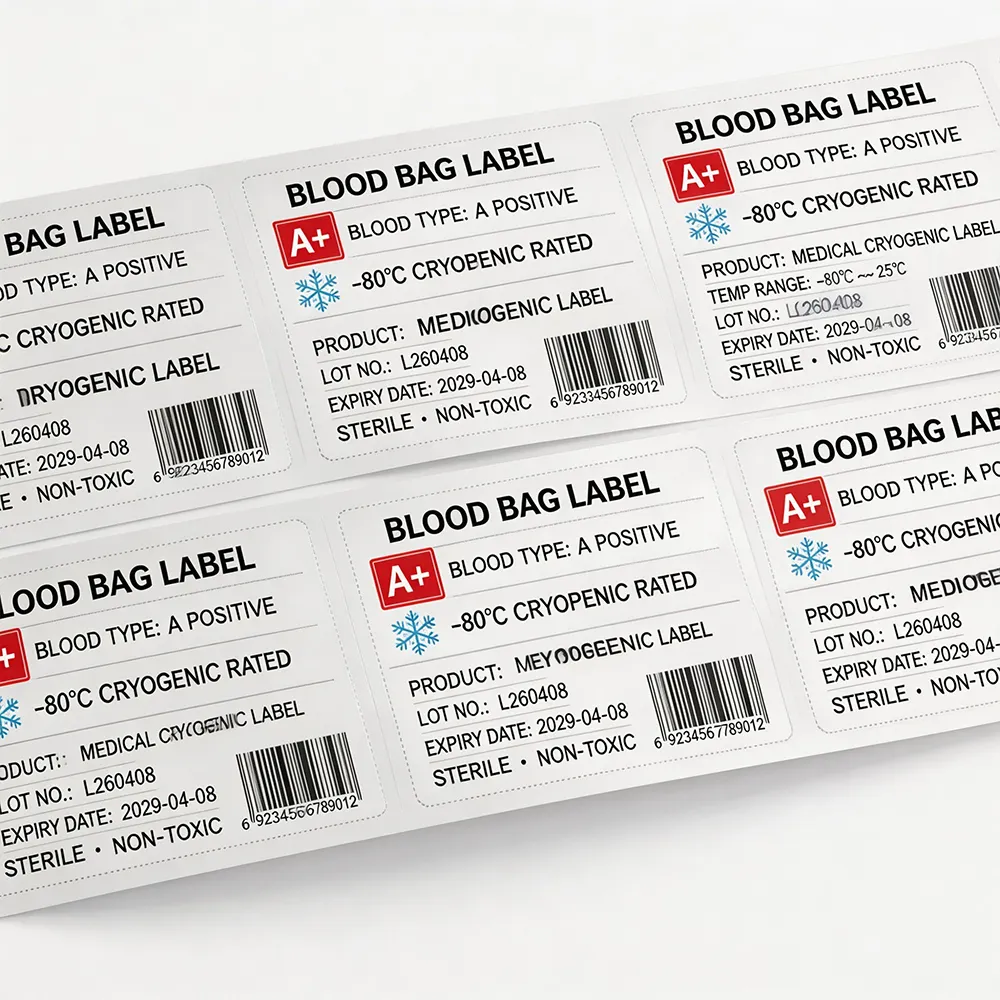 etichetta della sacca di sangue a temperatura ultra bassa -80°C