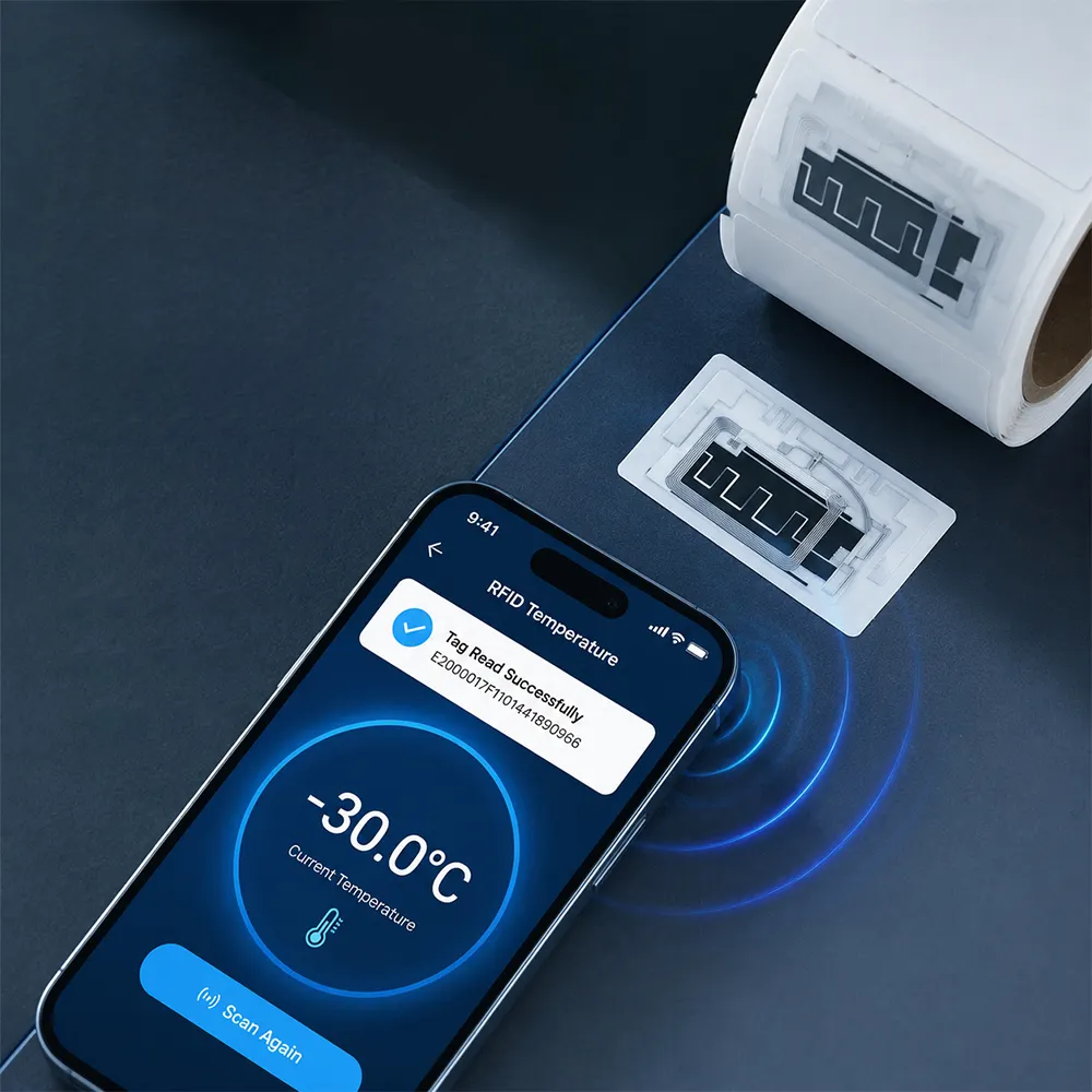 Etichetta smart con indicatore di temperatura